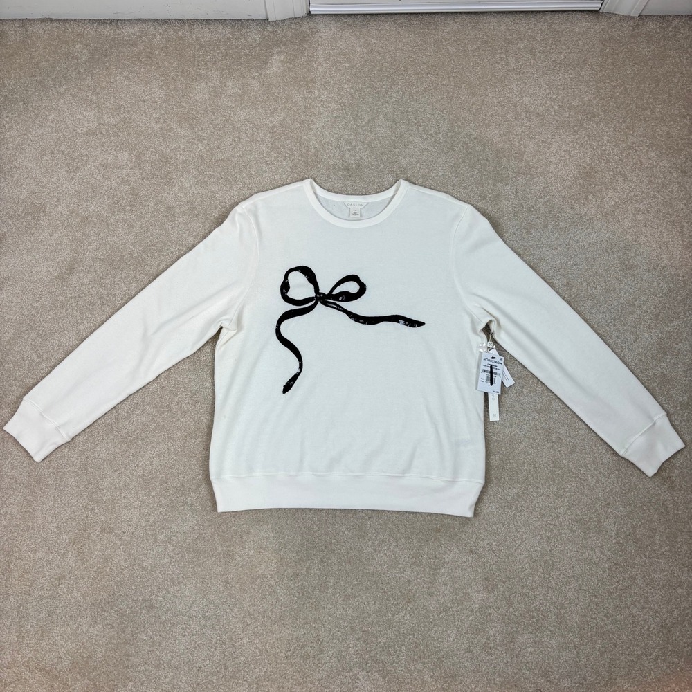 Caslon Nordstrom Ivory‎ Sequin Bow Sweatshirt Womens Medium NWT